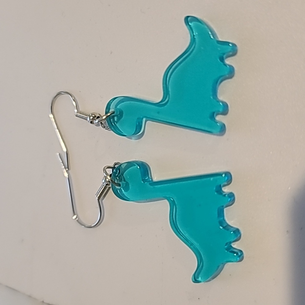 Blue dinosaur earrings